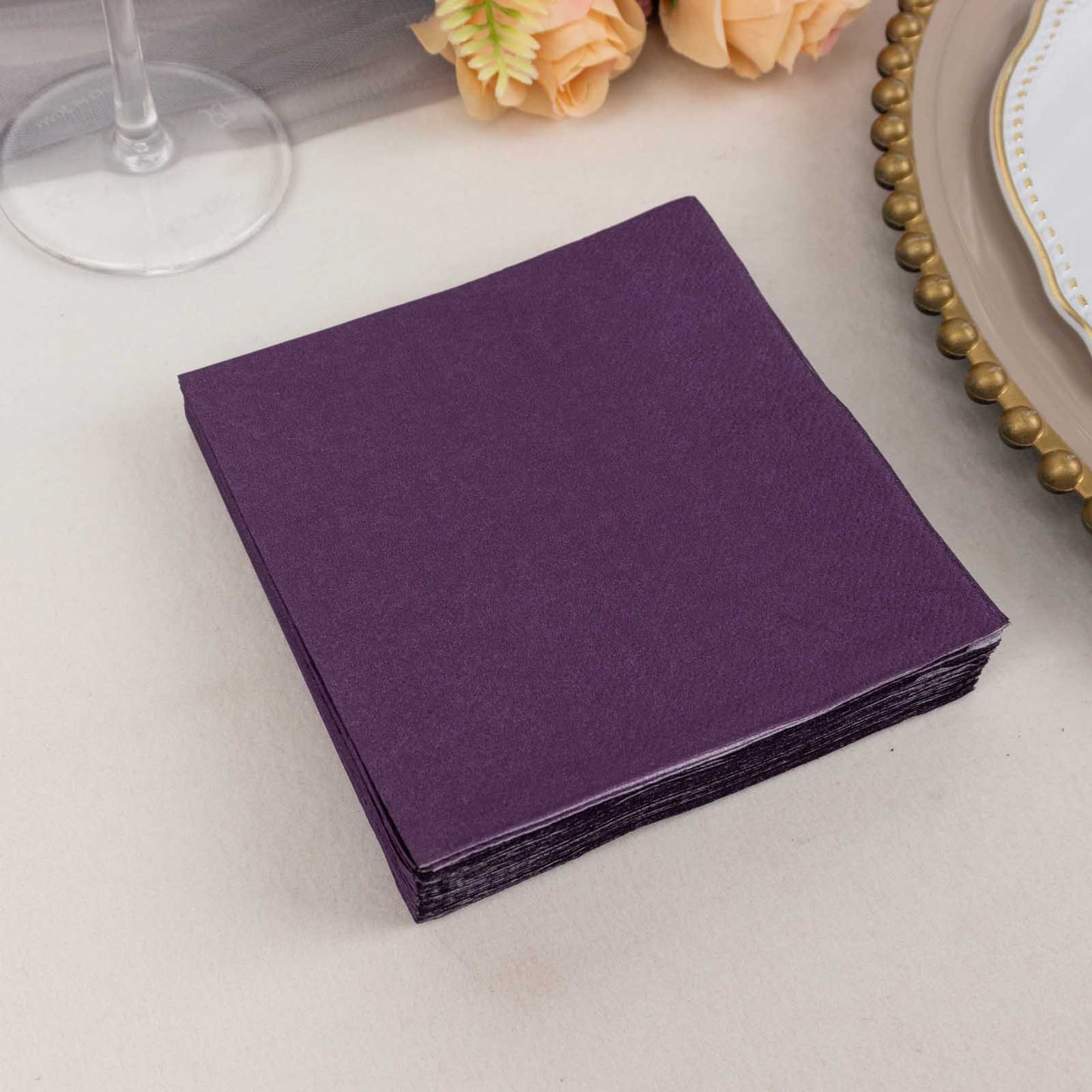 50 Pack Purple Soft 2-Ply Disposable Cocktail Napkins, Paper Beverage Napkins 18 GSM - 5"x5"