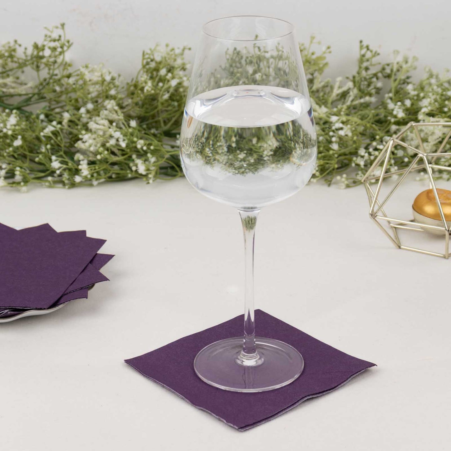 50 Pack Purple Soft 2-Ply Disposable Cocktail Napkins, Paper Beverage Napkins 18 GSM - 5"x5"