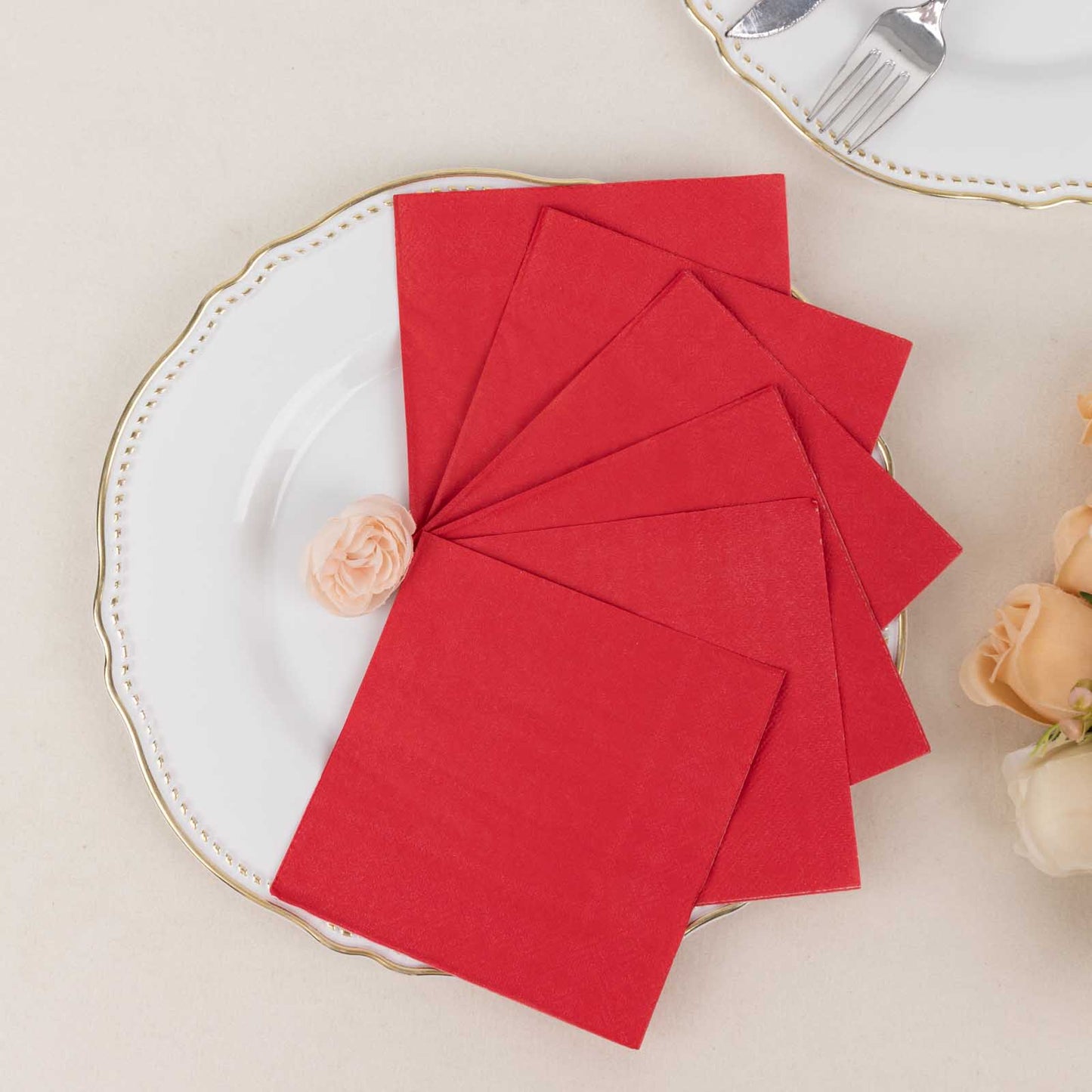 50 Pack Red Soft 2-Ply Disposable Cocktail Napkins, Paper Beverage Napkins 18 GSM - 5"x5"