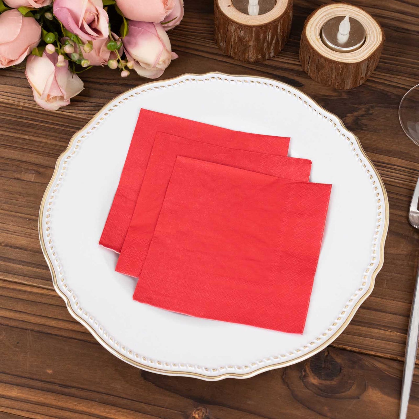 50 Pack Red Soft 2-Ply Disposable Cocktail Napkins, Paper Beverage Napkins 18 GSM - 5"x5"