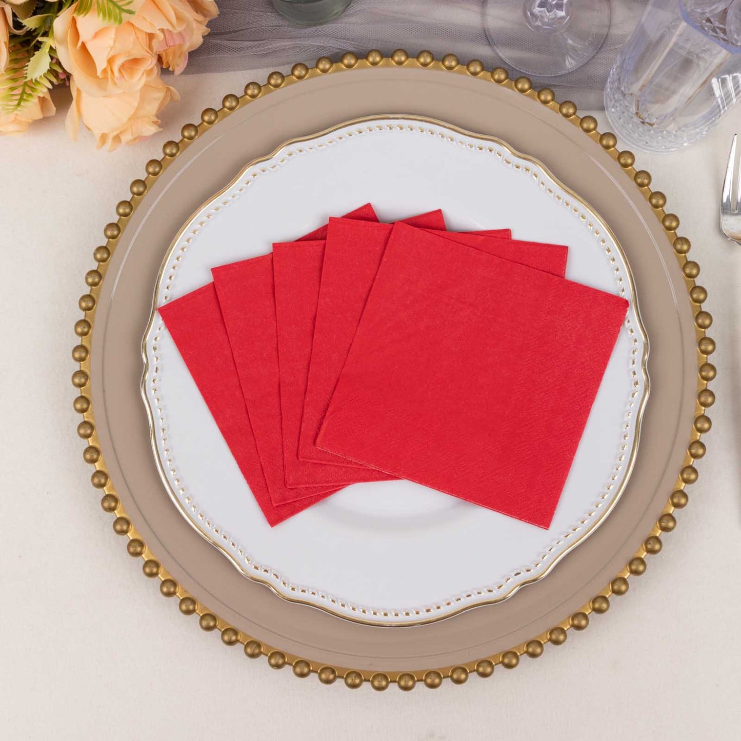 50 Pack Red Soft 2-Ply Disposable Cocktail Napkins, Paper Beverage Napkins 18 GSM - 5"x5"