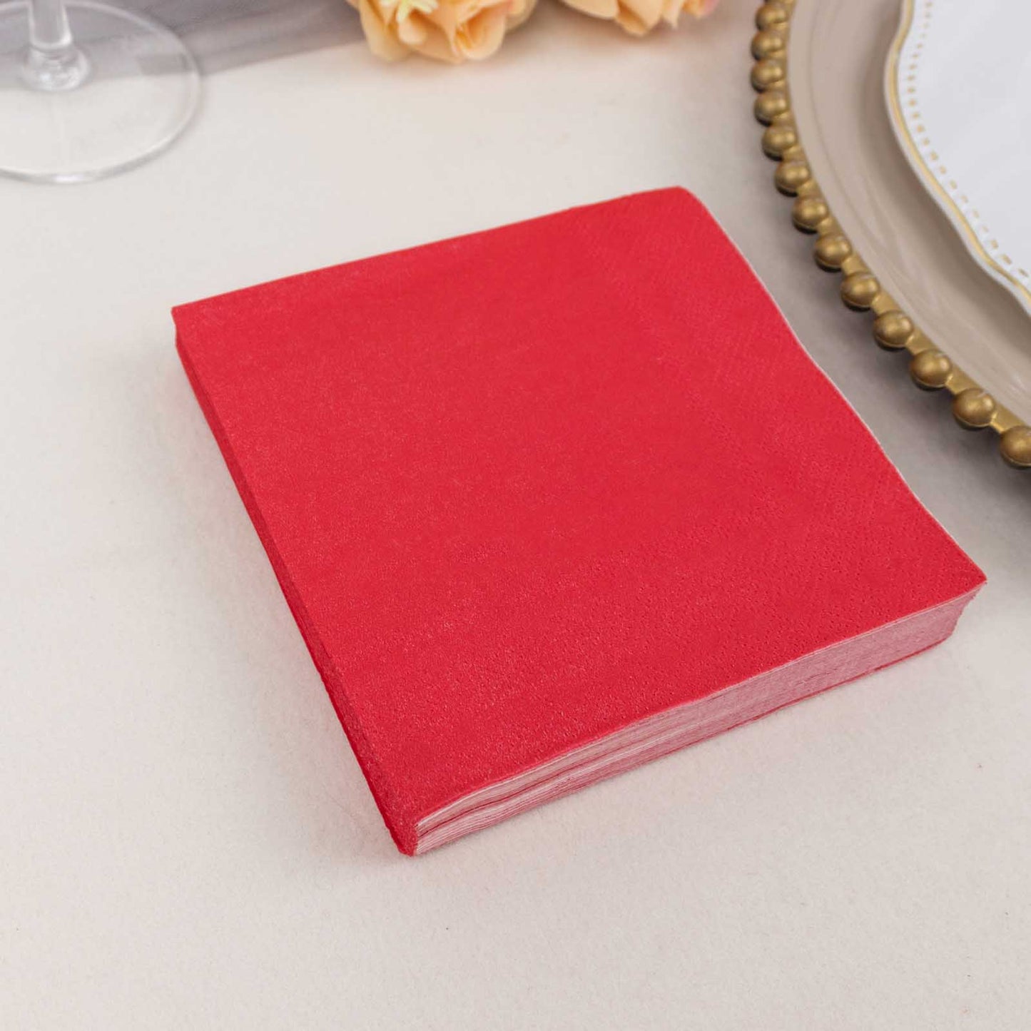 50 Pack Red Soft 2-Ply Disposable Cocktail Napkins, Paper Beverage Napkins 18 GSM - 5"x5"