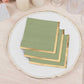 50 Pack Sage Green Disposable Cocktail Napkins with Gold Foil Edge, Soft 2 Ply Paper Beverage Napkins - 5"x5"