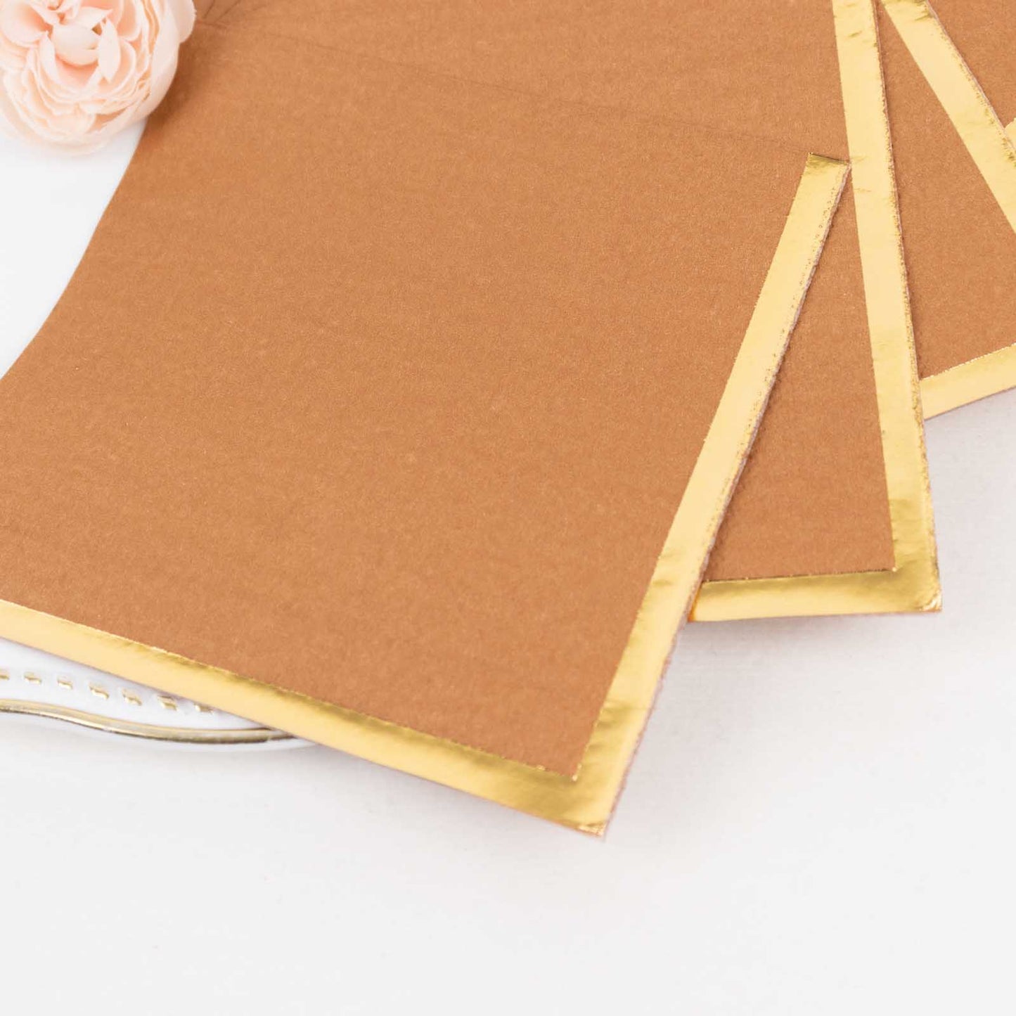 50 Pack Terracotta (Rust) Disposable Cocktail Napkins with Gold Foil Edge, Soft 2 Ply Paper Beverage Napkins - 5"x5"