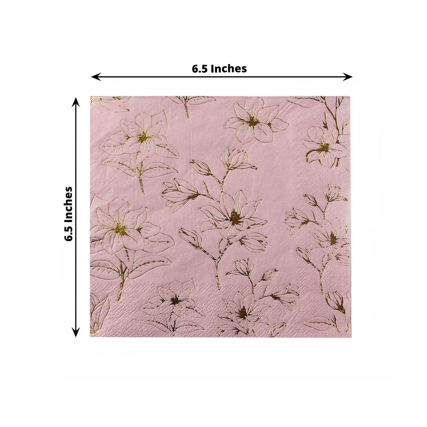 50 Pack Dusty Rose 2-Ply Paper Beverage Napkins with Gold Magnolia Flowers Print, Highly Absorbent Soft Disposable Cocktail Napkins