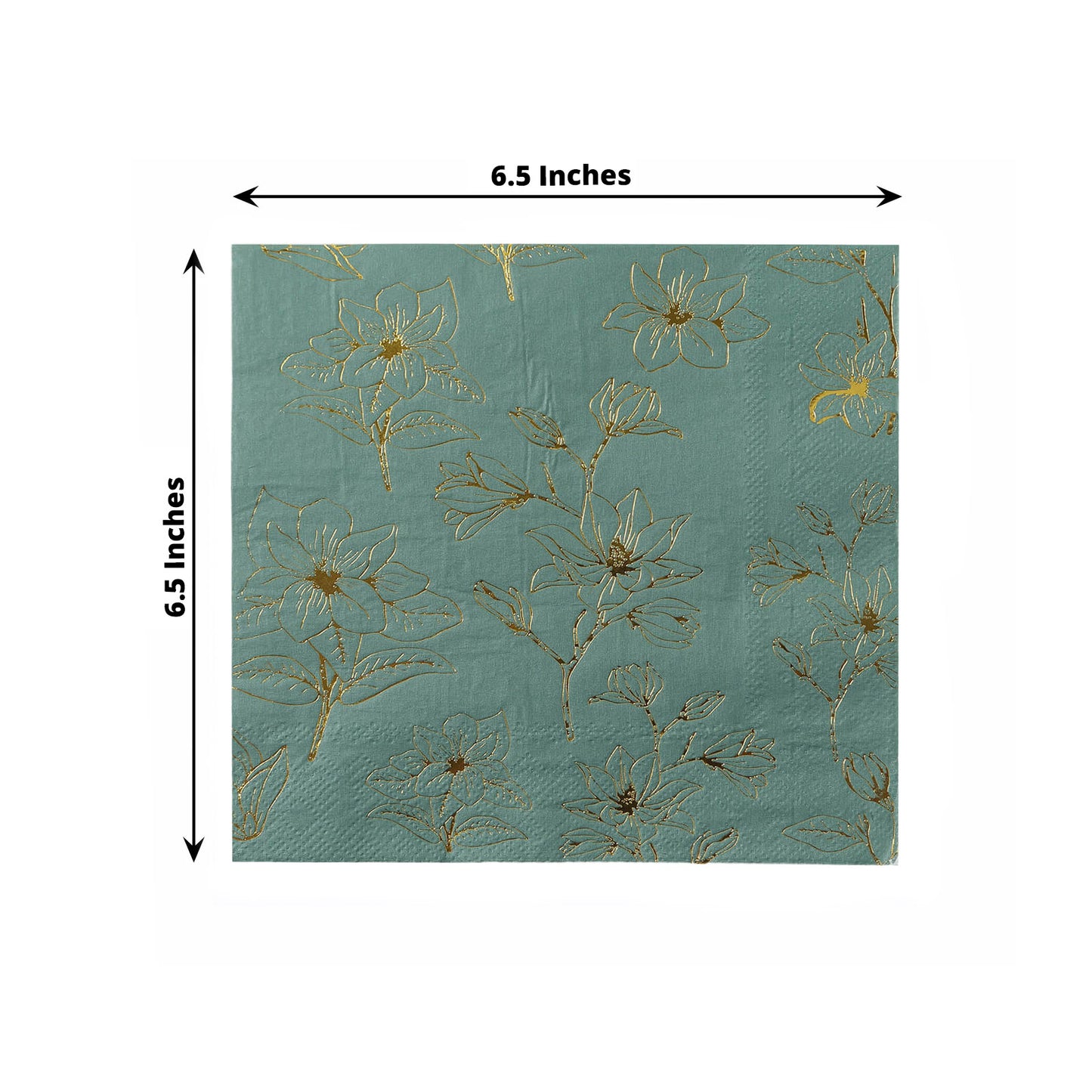 50 Pack Dusty Sage Green 2-Ply Paper Beverage Napkins with Gold Magnolia Flowers Print, Highly Absorbent Soft Disposable Cocktail Napkins