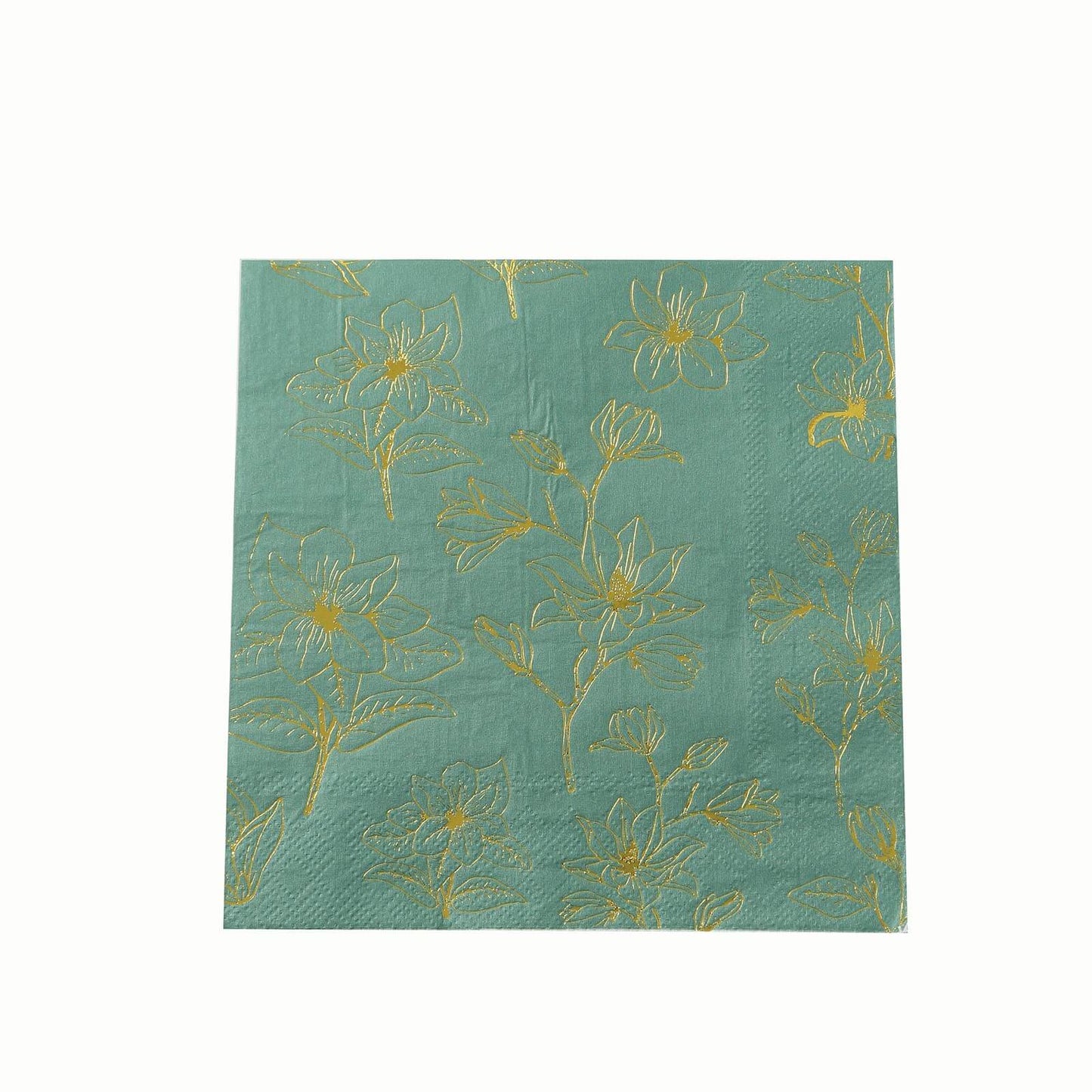 50 Pack Dusty Sage Green 2-Ply Paper Beverage Napkins with Gold Magnolia Flowers Print, Highly Absorbent Soft Disposable Cocktail Napkins