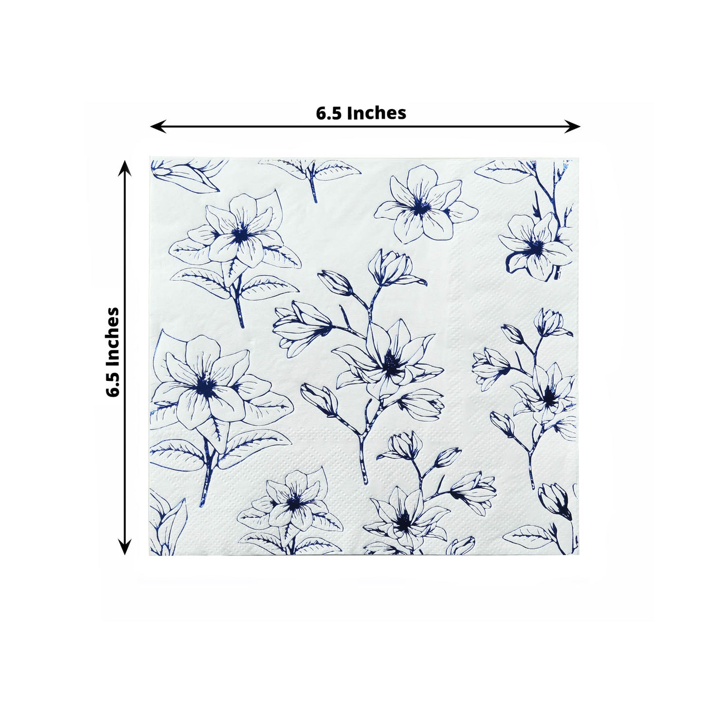 50 Pack White 2-Ply Paper Beverage Napkins with Blue Magnolia Flowers Print, Highly Absorbent Soft Disposable Cocktail Napkins