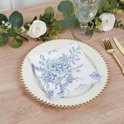 Matte Blue and White French Toile Cocktail Napkins