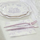 50 Pack 2-Ply Paper Beverage Napkins in Matte Lavender and White French Toile Floral Pattern, Highly Absorbent Soft Disposable Cocktail Napkins
