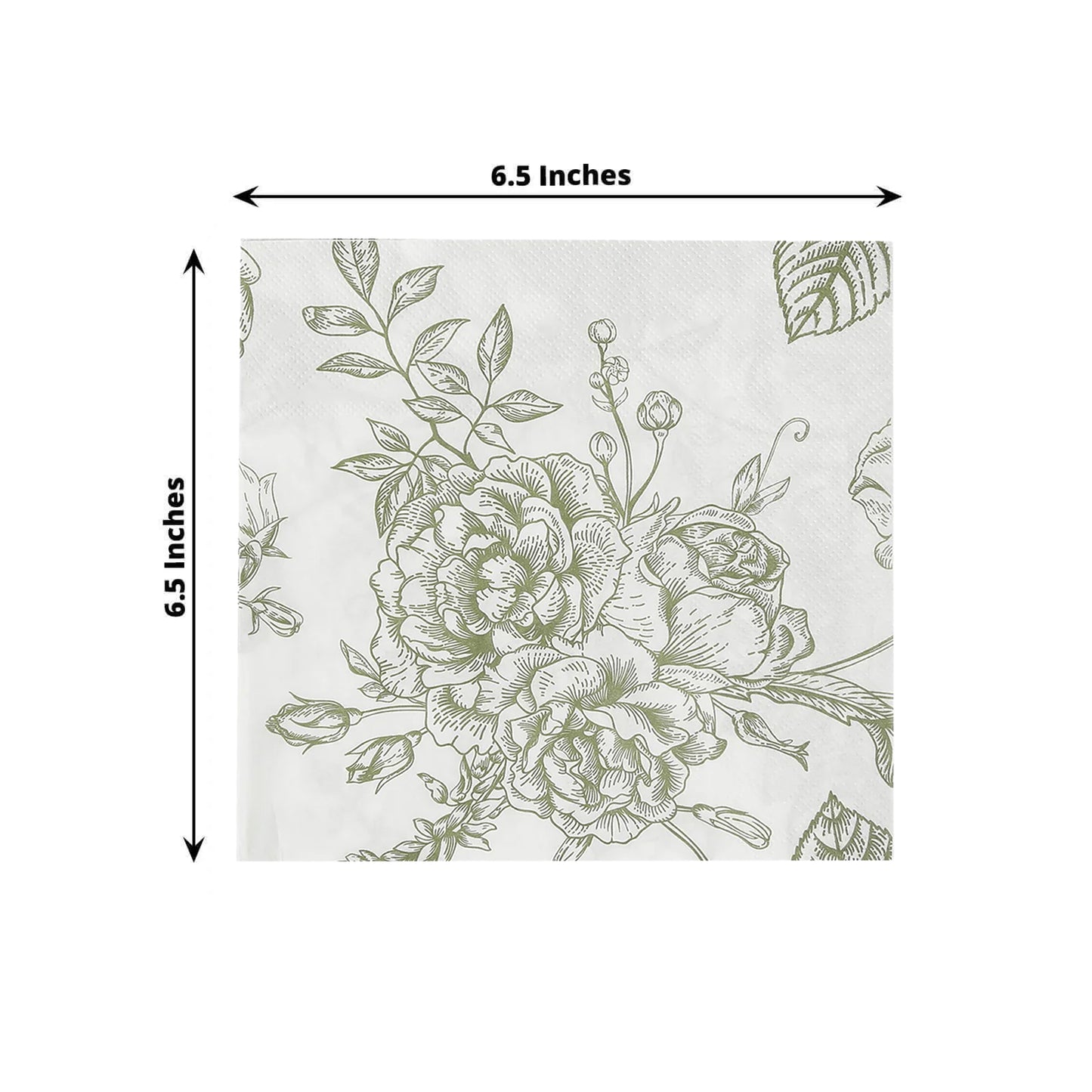 50 Pack 2-Ply Paper Beverage Napkins in Matte Sage Green and White French Toile Floral Pattern, Highly Absorbent Soft Disposable Cocktail Napkins