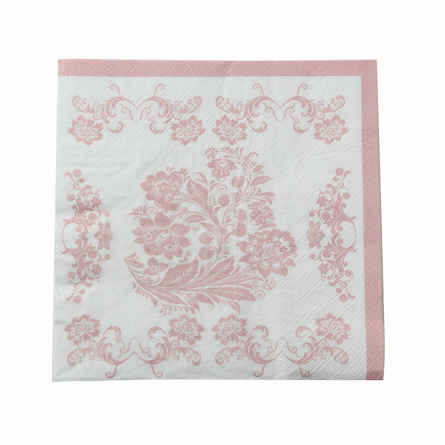 50 Pack White Pink 2-Ply Paper Beverage Napkins in French Toile Floral Pattern, Highly Absorbent Soft Disposable Cocktail Napkins