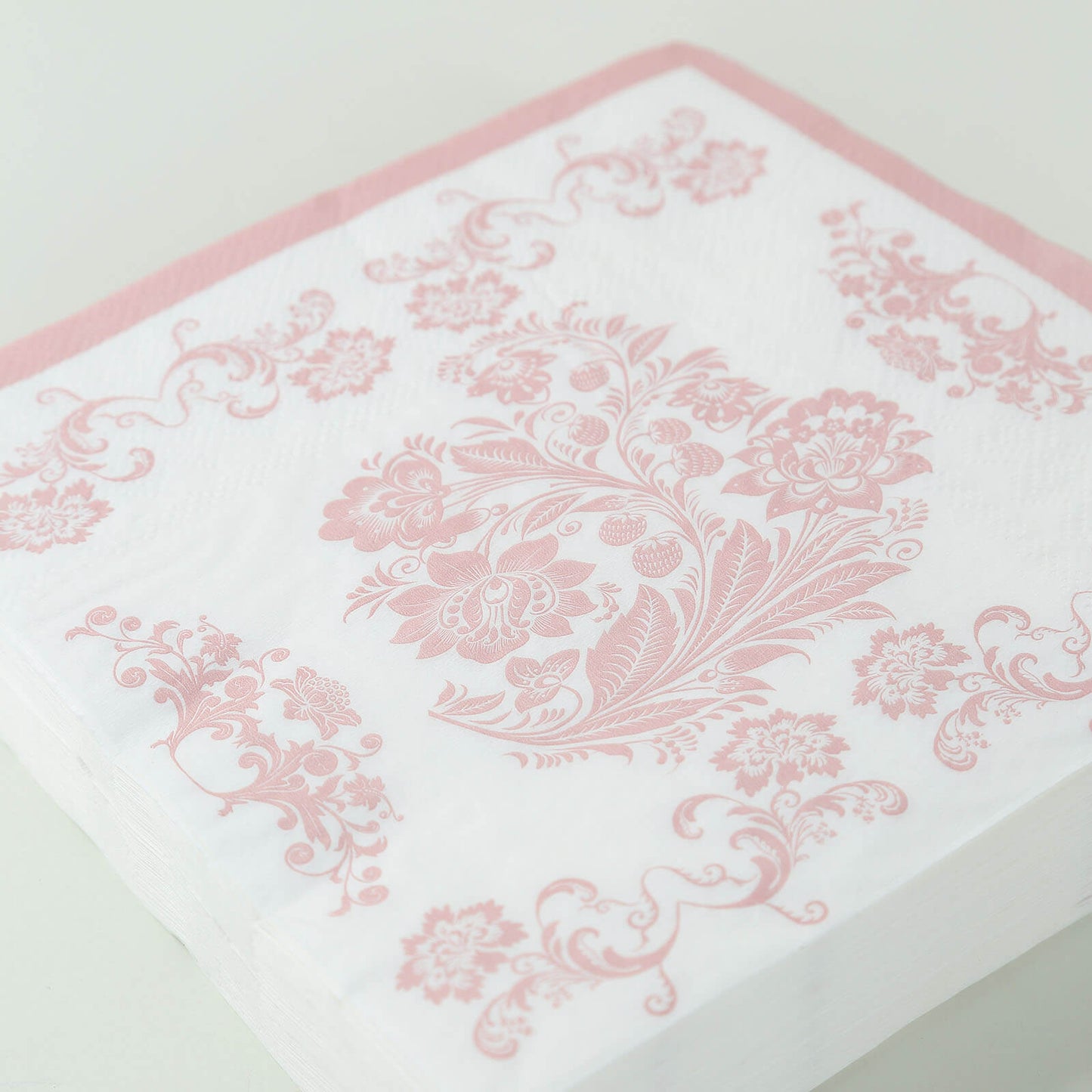 50 Pack White Pink 2-Ply Paper Beverage Napkins in French Toile Floral Pattern, Highly Absorbent Soft Disposable Cocktail Napkins