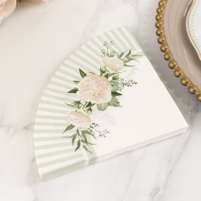 Floral White Sage Green 2-ply Round Paper Napkins