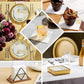 White linen-feel cocktail napkins with silver waves print, soft and absorbent.