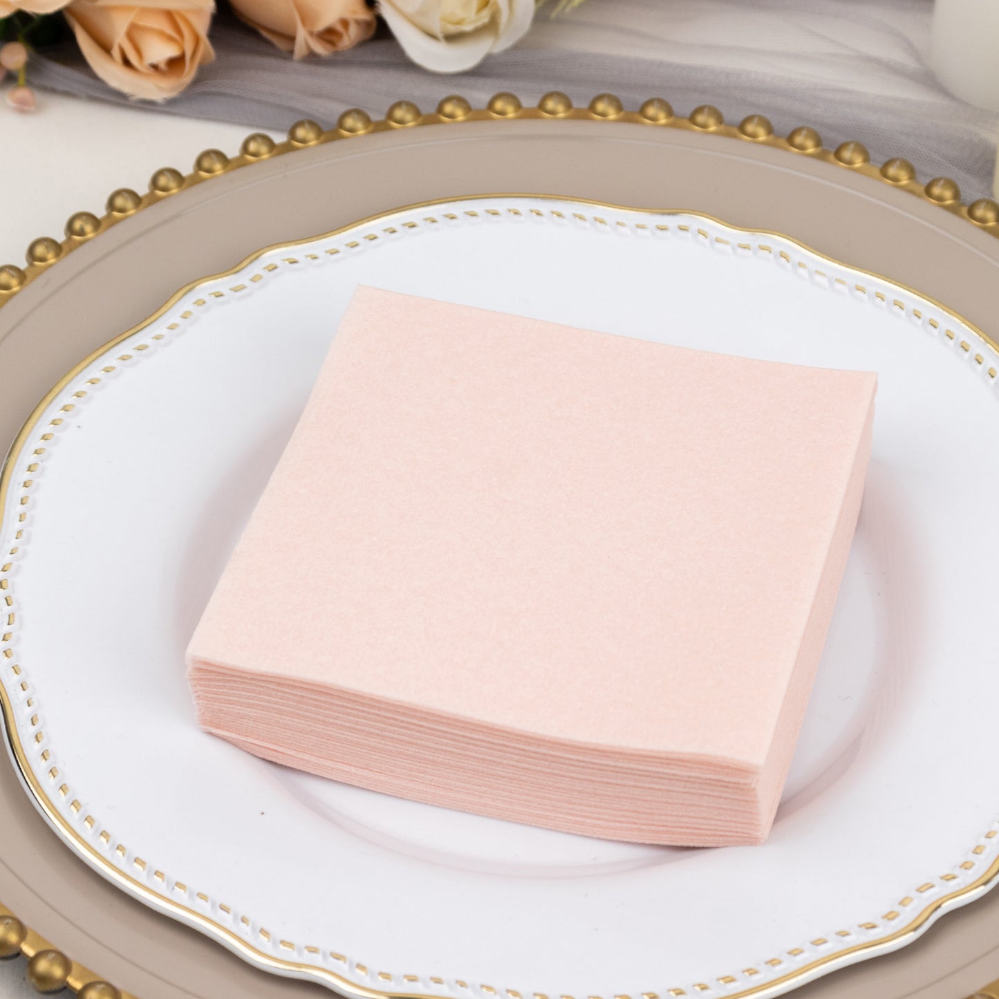 20 Pack Blush Linen-Feel Cocktail Napkins, Premium Cloth-Like Airlaid Paper Beverage Napkins, Disposable Soft and Absorbent Hand Towels