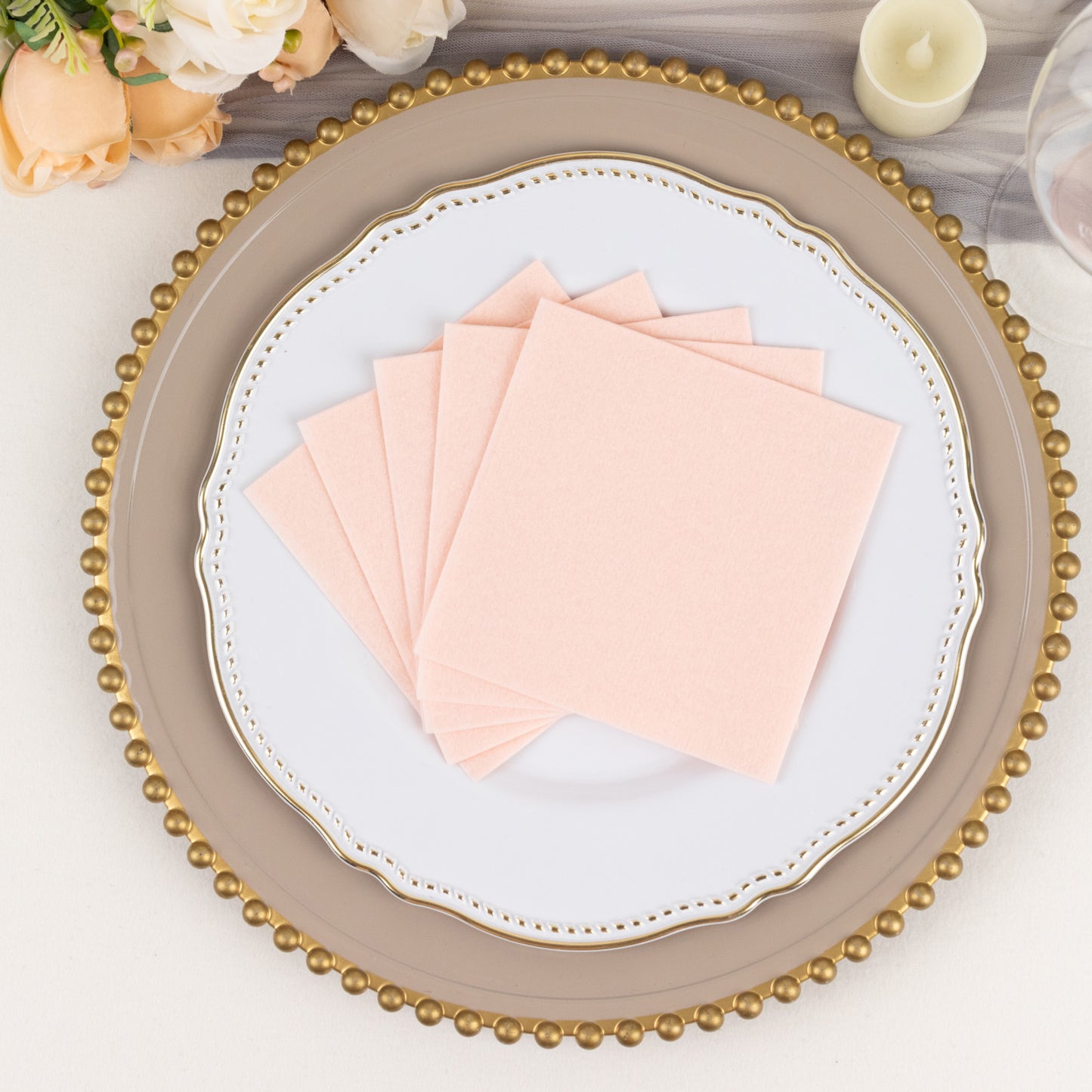 20 Pack Blush Linen-Feel Cocktail Napkins, Premium Cloth-Like Airlaid Paper Beverage Napkins, Disposable Soft and Absorbent Hand Towels