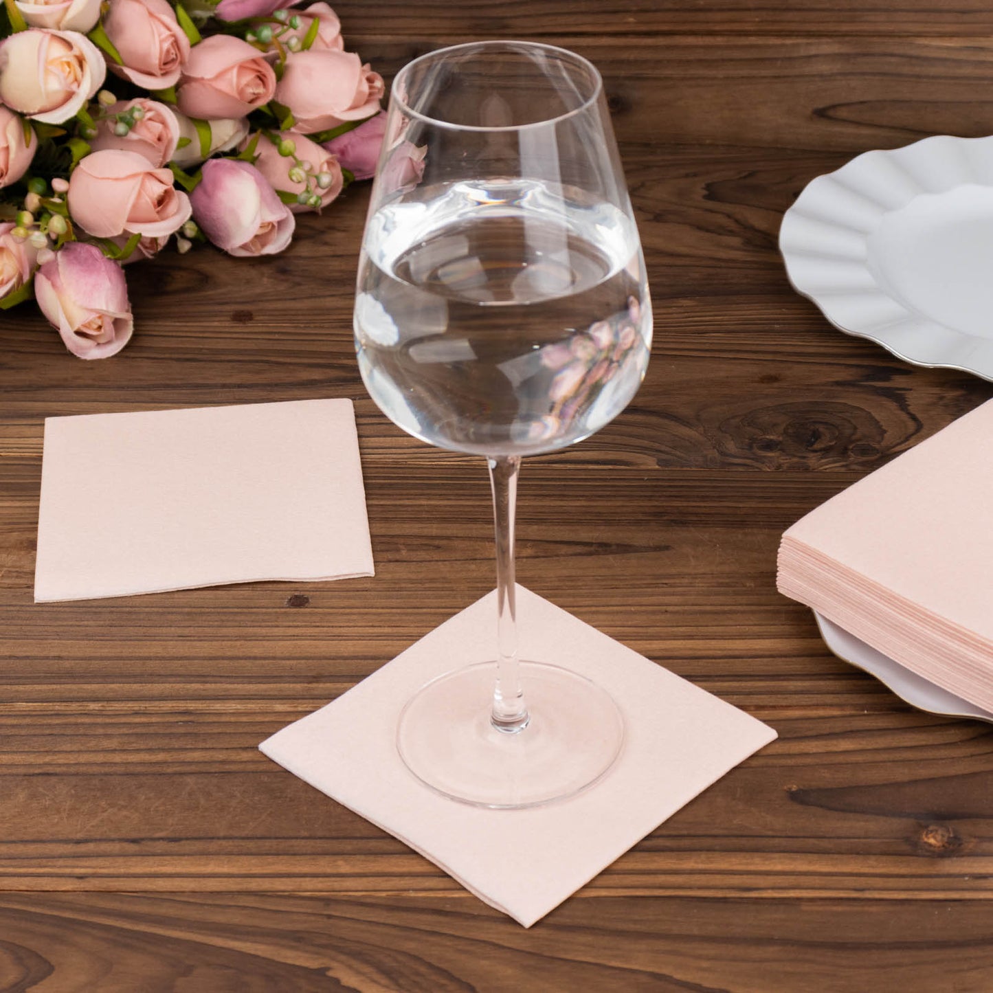 20 Pack Blush Linen-Feel Cocktail Napkins, Premium Cloth-Like Airlaid Paper Beverage Napkins, Disposable Soft and Absorbent Hand Towels