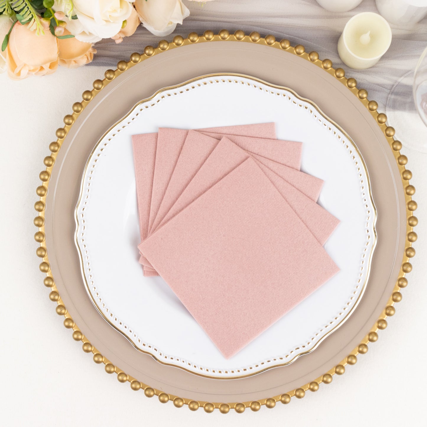 20 Pack Dusty Rose Linen-Feel Cocktail Napkins, Premium Cloth-Like Airlaid Paper Beverage Napkins, Disposable Soft and Absorbent Hand Towels