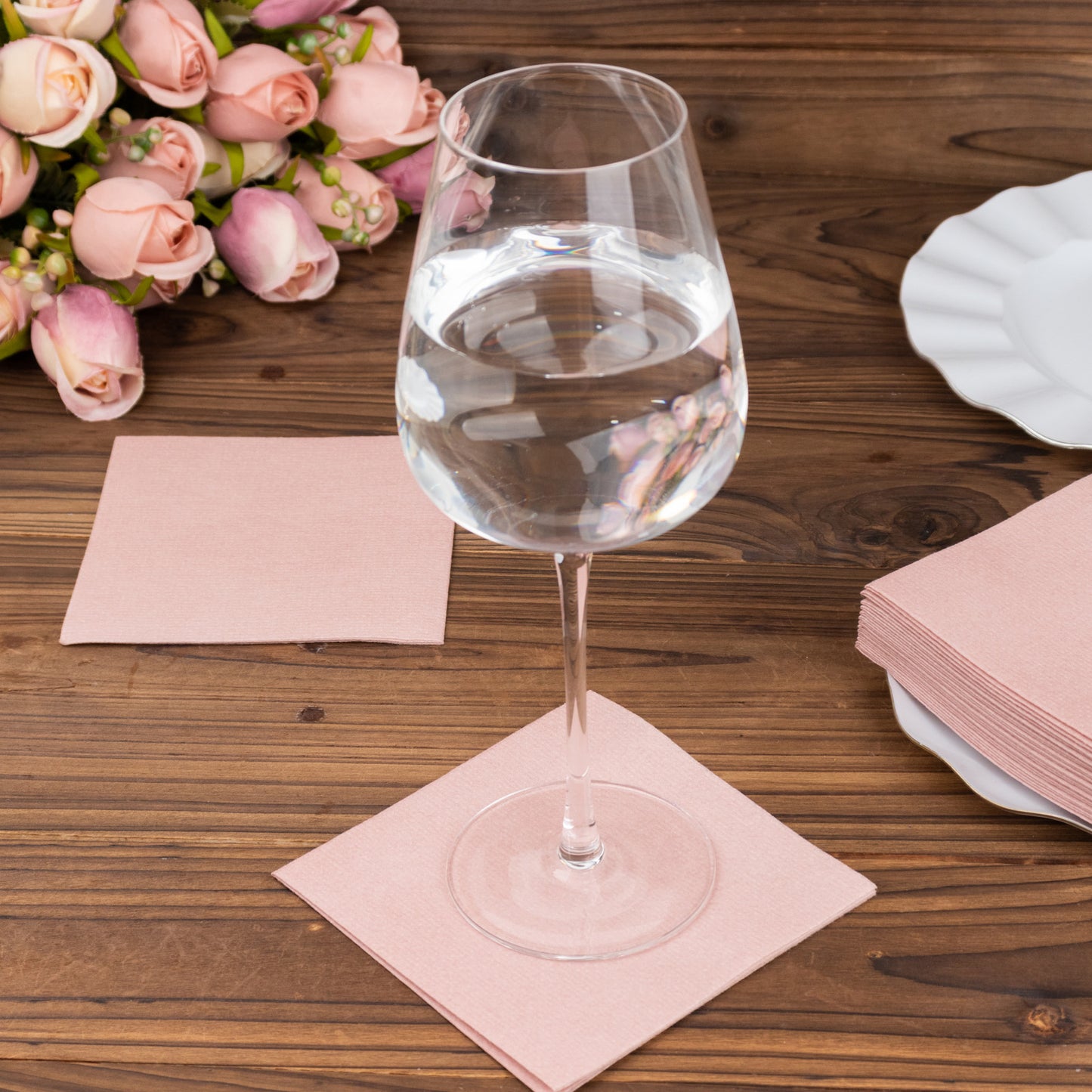 20 Pack Dusty Rose Linen-Feel Cocktail Napkins, Premium Cloth-Like Airlaid Paper Beverage Napkins, Disposable Soft and Absorbent Hand Towels