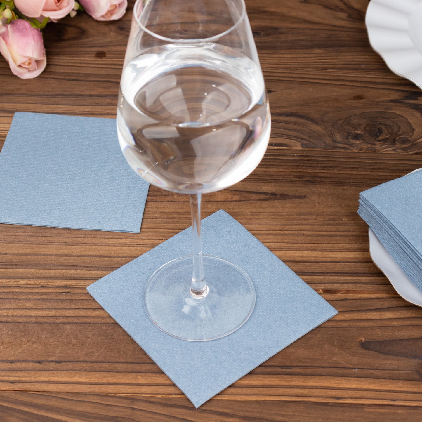 20 Pack Dusty Blue Linen-Feel Cocktail Napkins, Premium Cloth-Like Airlaid Paper Beverage Napkins, Disposable Soft and Absorbent Hand Towels