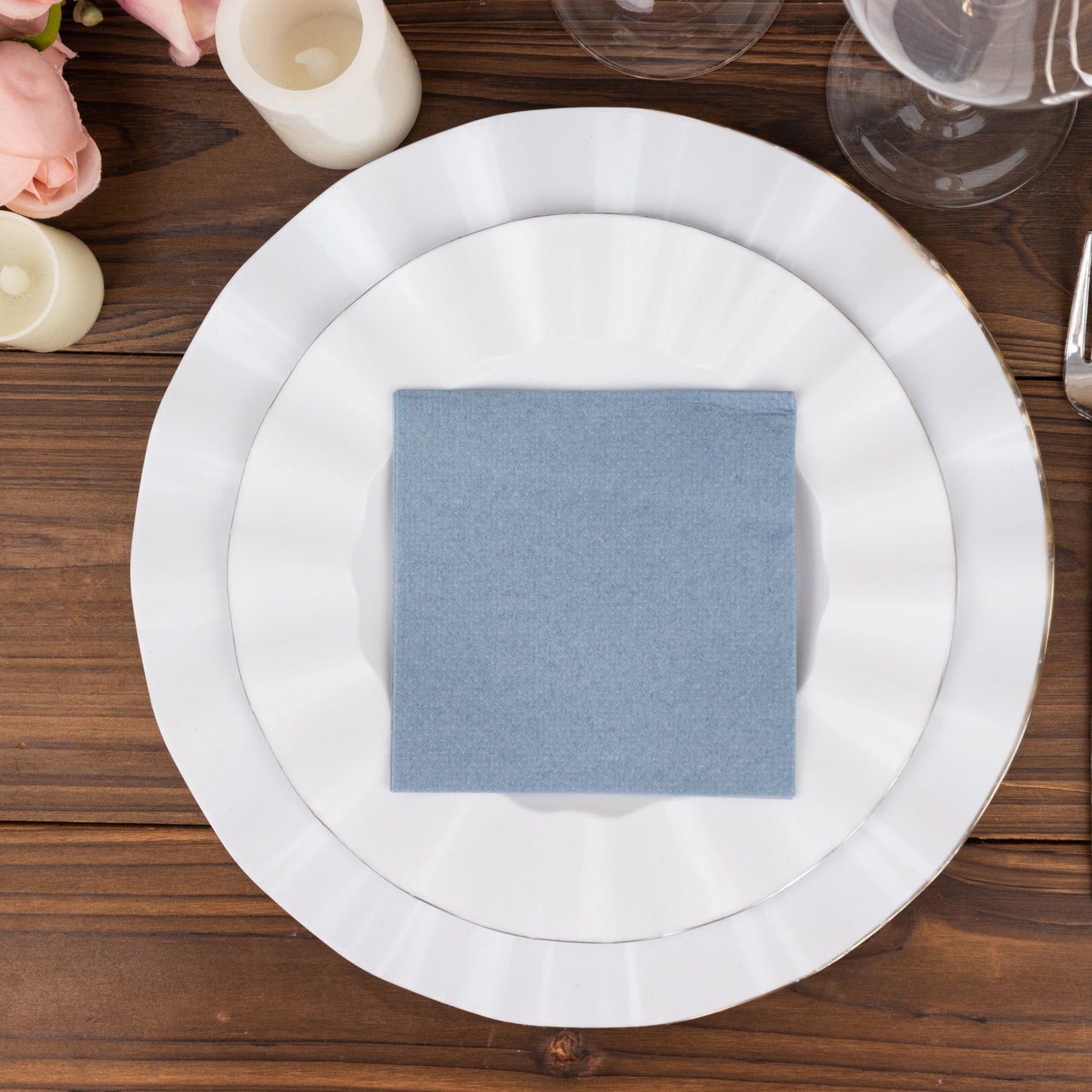 20 Pack Dusty Blue Linen-Feel Cocktail Napkins, Premium Cloth-Like Airlaid Paper Beverage Napkins, Disposable Soft and Absorbent Hand Towels