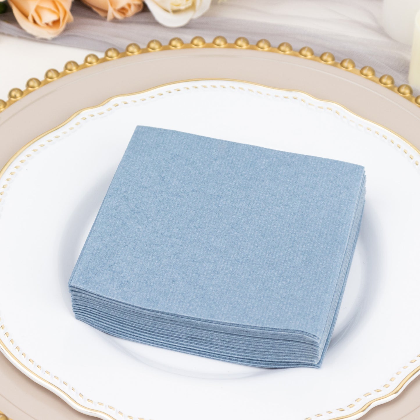 20 Pack Dusty Blue Linen-Feel Cocktail Napkins, Premium Cloth-Like Airlaid Paper Beverage Napkins, Disposable Soft and Absorbent Hand Towels