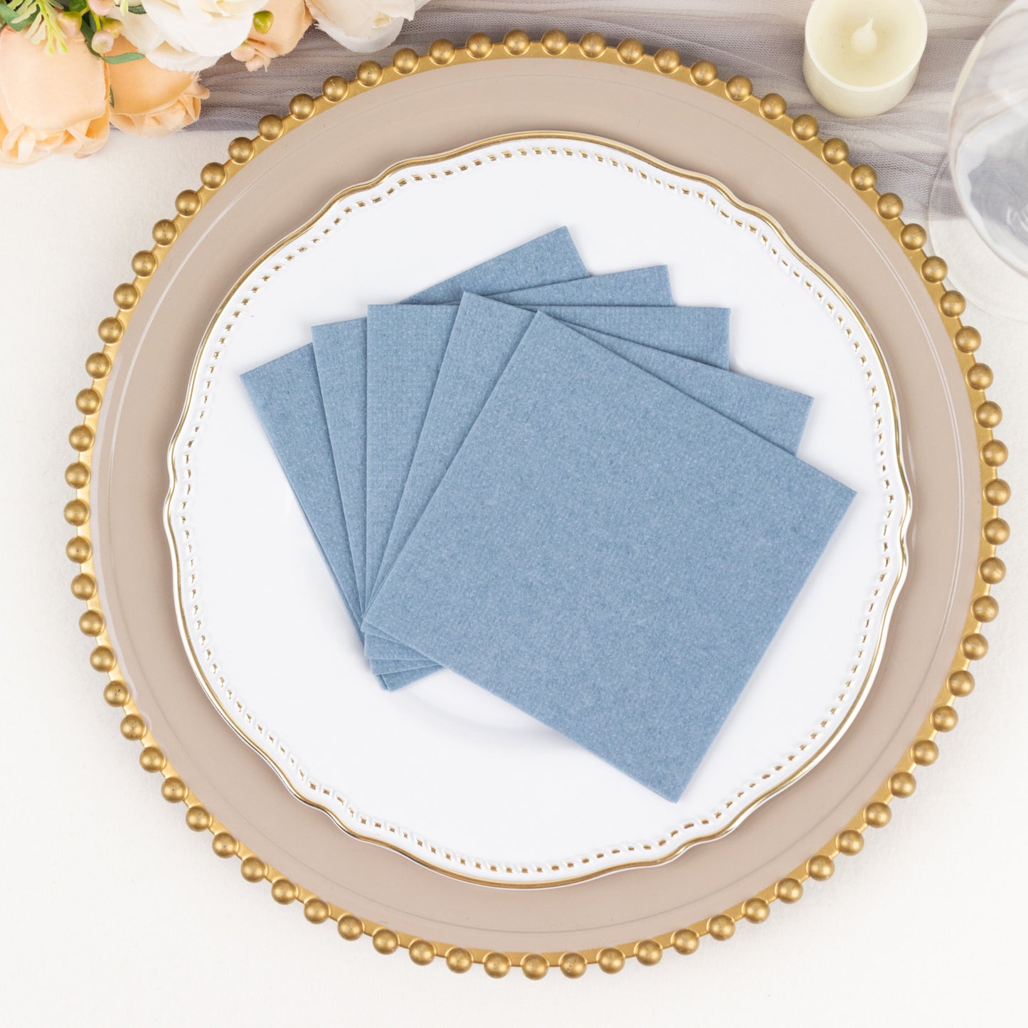 20 Pack Dusty Blue Linen-Feel Cocktail Napkins, Premium Cloth-Like Airlaid Paper Beverage Napkins, Disposable Soft and Absorbent Hand Towels