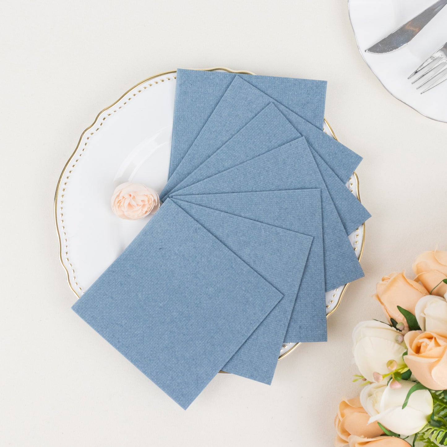 20 Pack Dusty Blue Linen-Feel Cocktail Napkins, Premium Cloth-Like Airlaid Paper Beverage Napkins, Disposable Soft and Absorbent Hand Towels