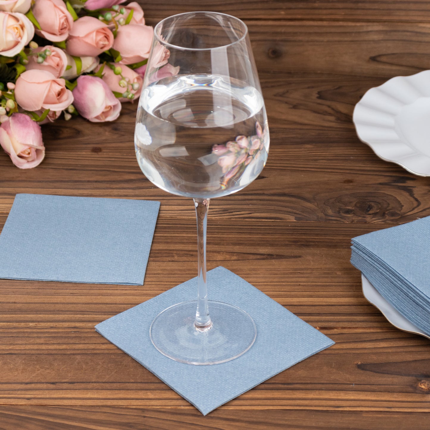 20 Pack Dusty Blue Linen-Feel Cocktail Napkins, Premium Cloth-Like Airlaid Paper Beverage Napkins, Disposable Soft and Absorbent Hand Towels