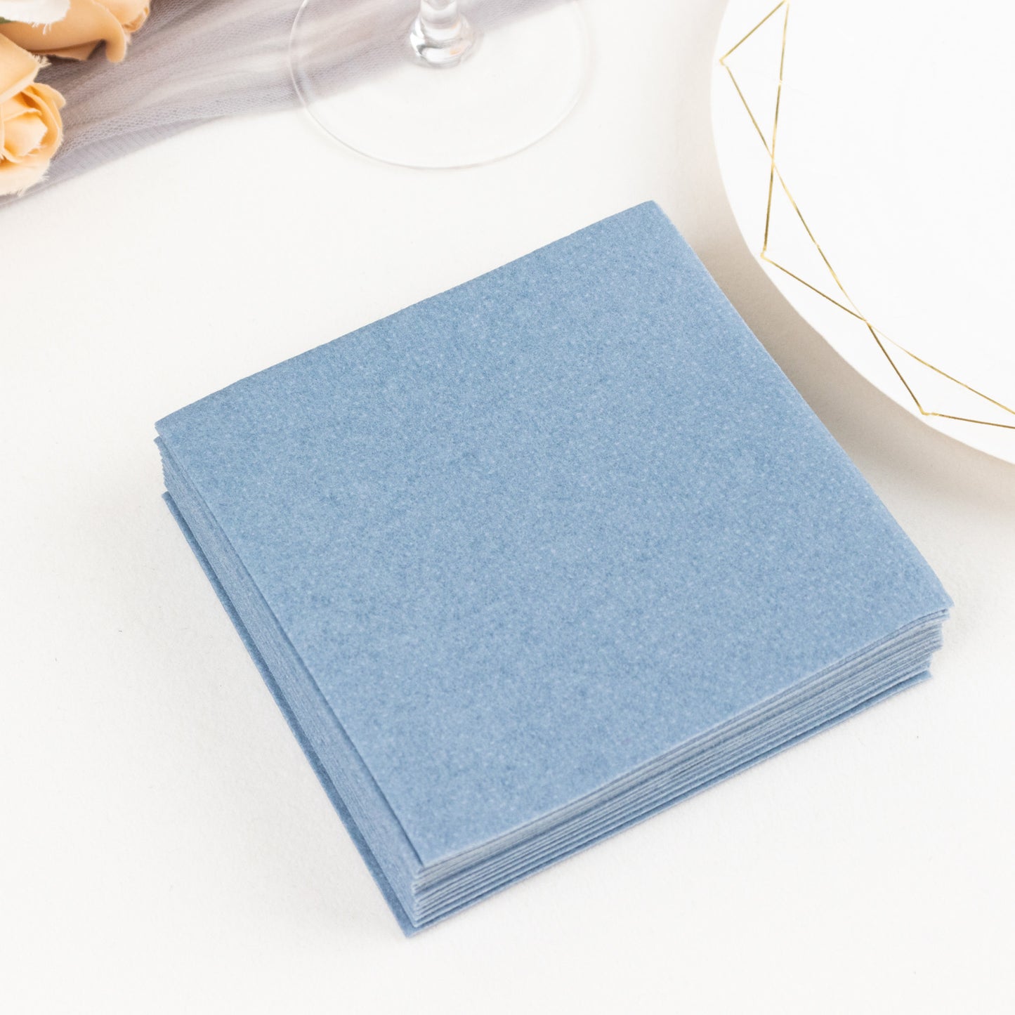 20 Pack Dusty Blue Linen-Feel Cocktail Napkins, Premium Cloth-Like Airlaid Paper Beverage Napkins, Disposable Soft and Absorbent Hand Towels