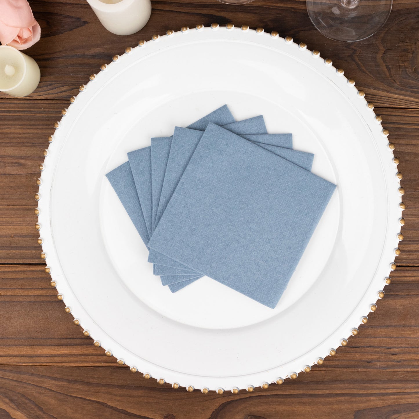 20 Pack Dusty Blue Linen-Feel Cocktail Napkins, Premium Cloth-Like Airlaid Paper Beverage Napkins, Disposable Soft and Absorbent Hand Towels