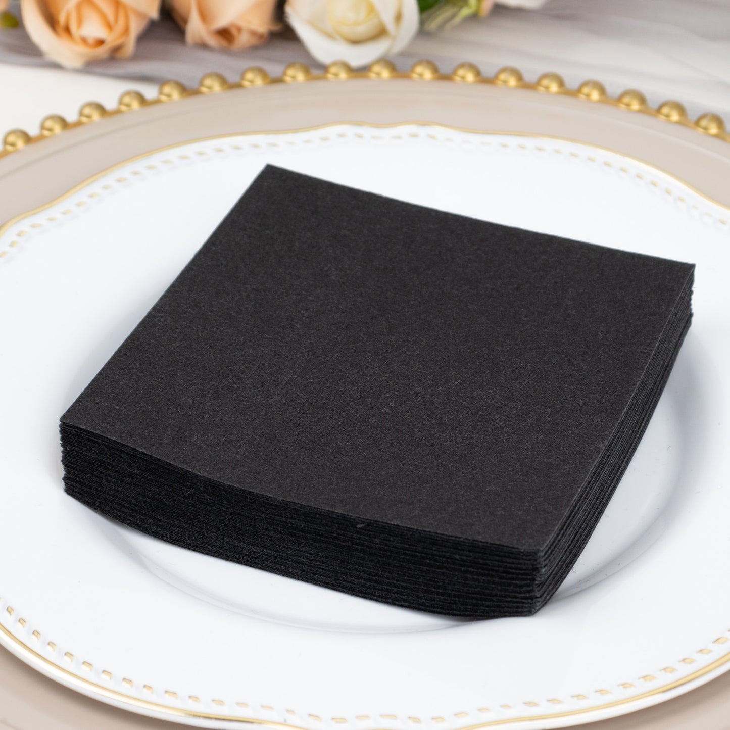 20 Pack Black Linen-Feel Cocktail Napkins, Premium Cloth-Like Airlaid Paper Beverage Napkins, Disposable Soft and Absorbent Hand Towels