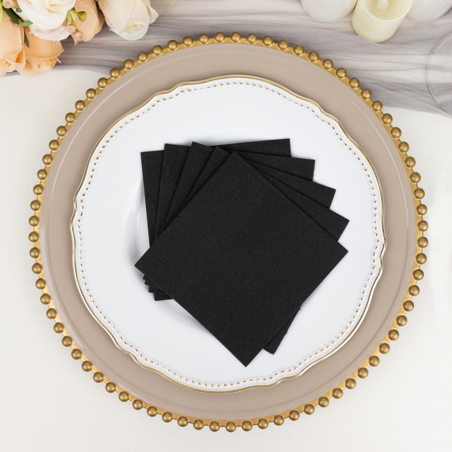 20 Pack Black Linen-Feel Cocktail Napkins, Premium Cloth-Like Airlaid Paper Beverage Napkins, Disposable Soft and Absorbent Hand Towels