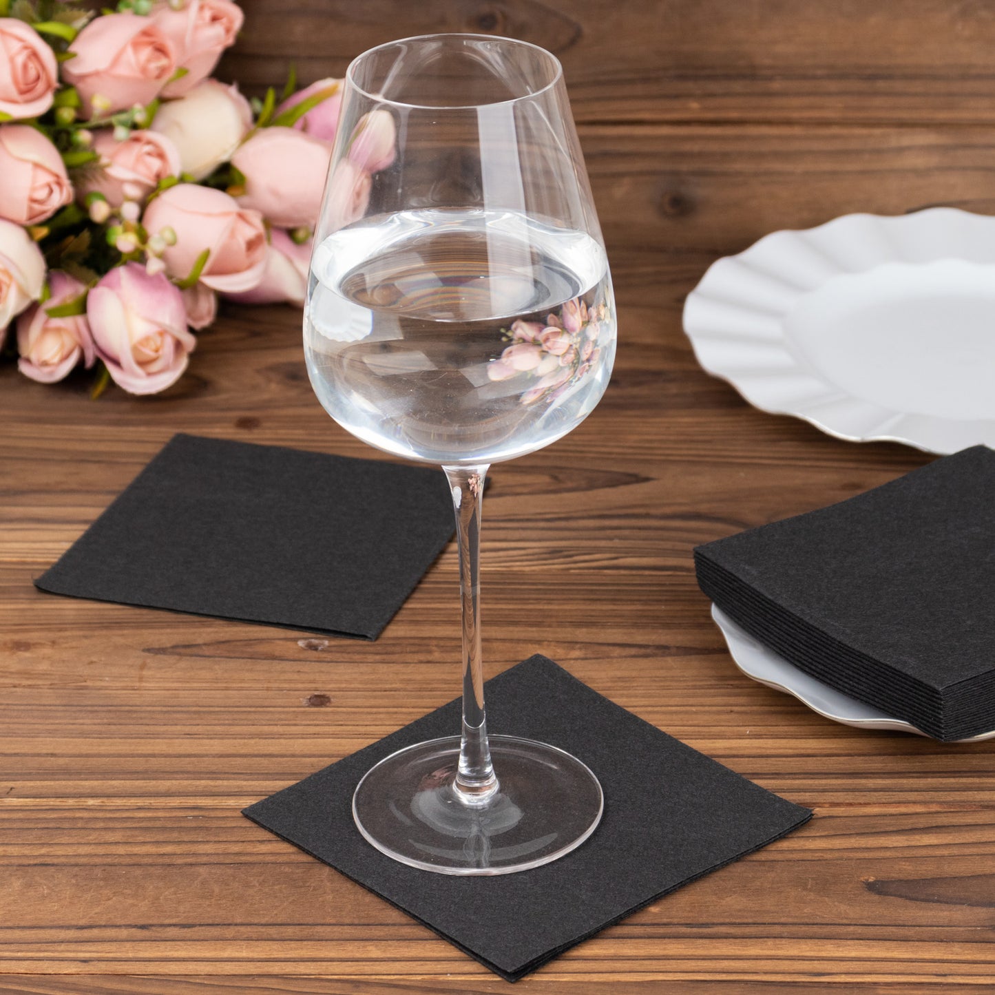 20 Pack Black Linen-Feel Cocktail Napkins, Premium Cloth-Like Airlaid Paper Beverage Napkins, Disposable Soft and Absorbent Hand Towels