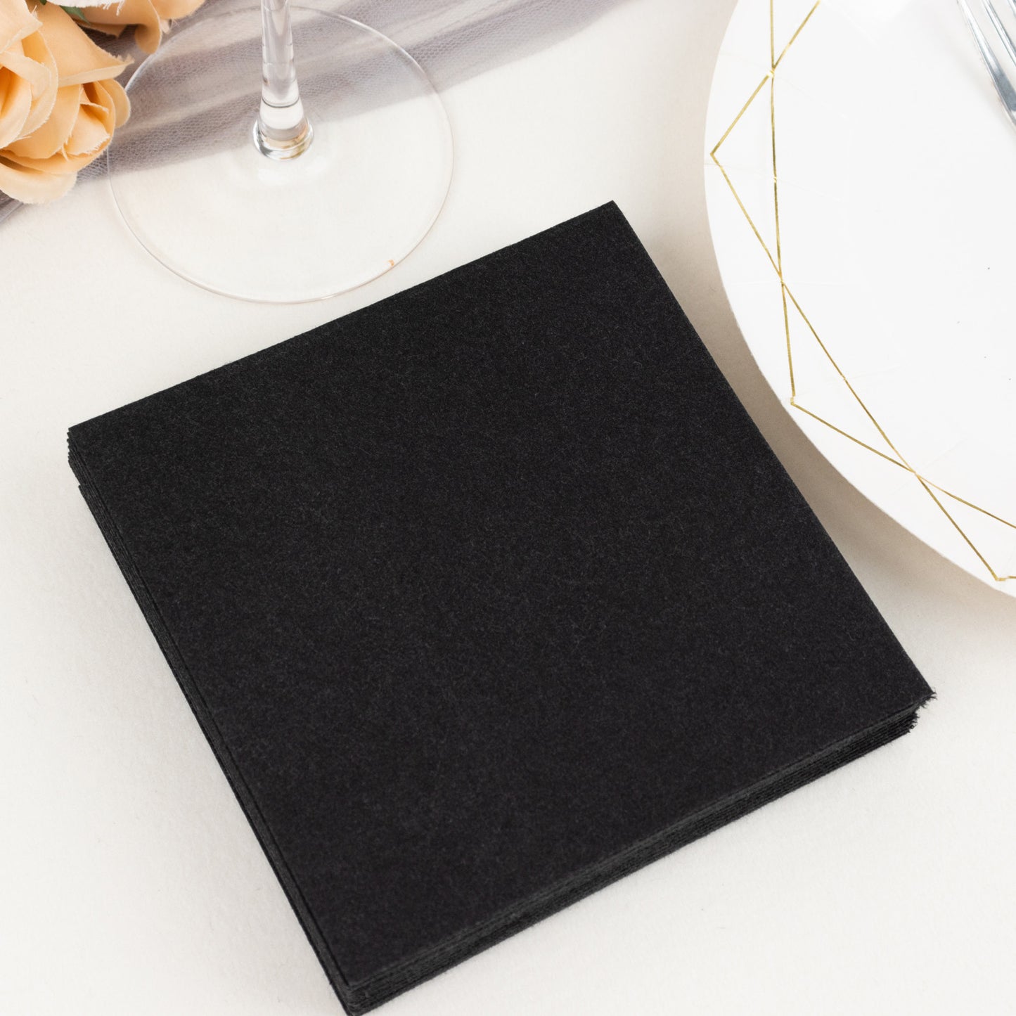 20 Pack Black Linen-Feel Cocktail Napkins, Premium Cloth-Like Airlaid Paper Beverage Napkins, Disposable Soft and Absorbent Hand Towels