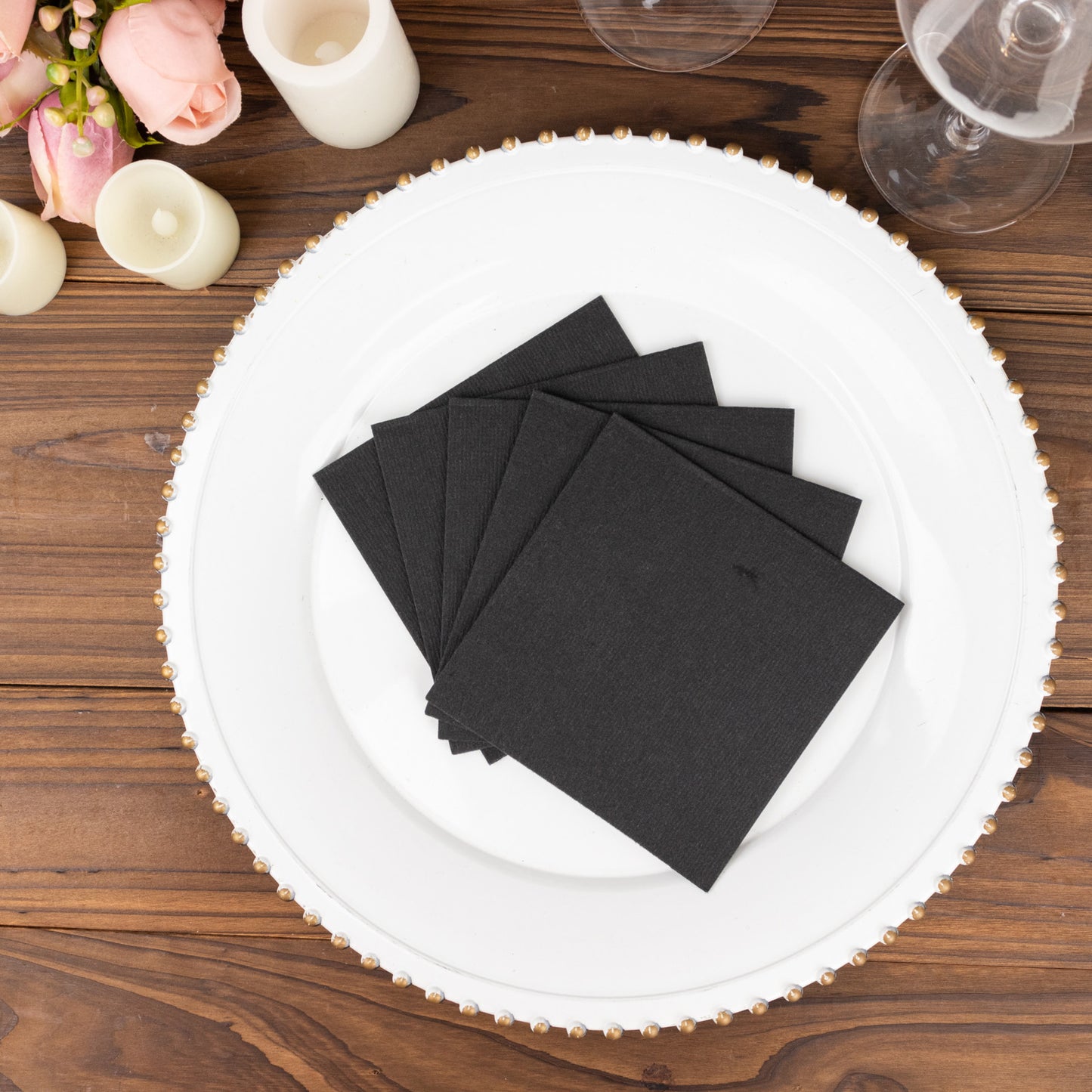 20 Pack Black Linen-Feel Cocktail Napkins, Premium Cloth-Like Airlaid Paper Beverage Napkins, Disposable Soft and Absorbent Hand Towels