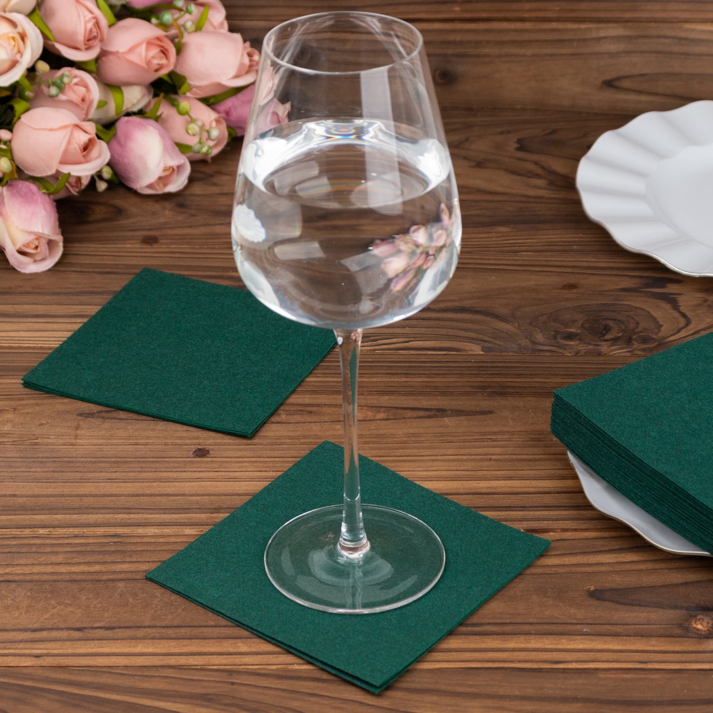 20 Pack Hunter Emerald Green Linen-Feel Cocktail Napkins, Premium Cloth-Like Airlaid Paper Beverage Napkins, Disposable Soft and Absorbent Hand Towels