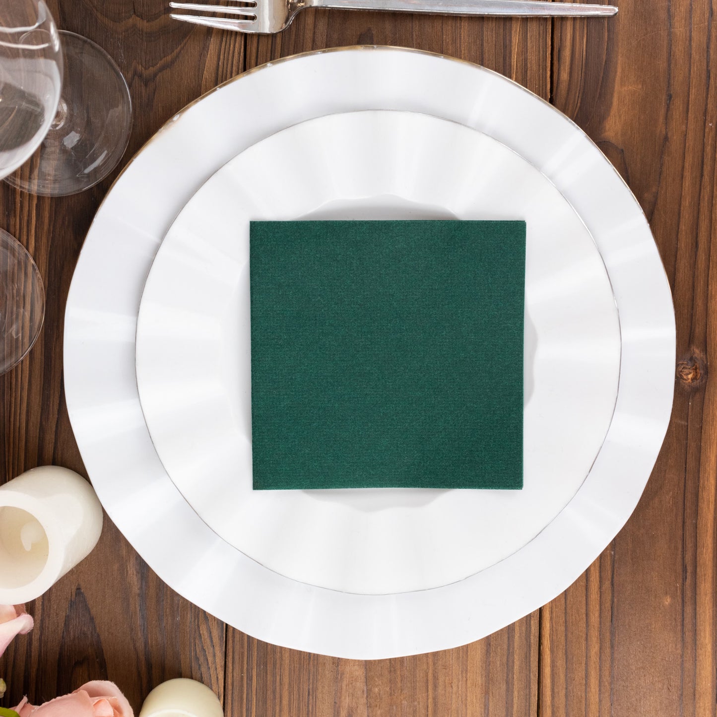 20 Pack Hunter Emerald Green Linen-Feel Cocktail Napkins, Premium Cloth-Like Airlaid Paper Beverage Napkins, Disposable Soft and Absorbent Hand Towels