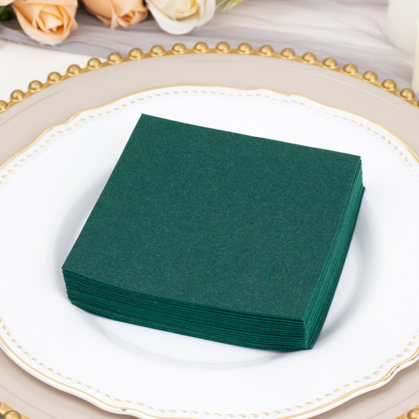 20 Pack Hunter Emerald Green Linen-Feel Cocktail Napkins, Premium Cloth-Like Airlaid Paper Beverage Napkins, Disposable Soft and Absorbent Hand Towels