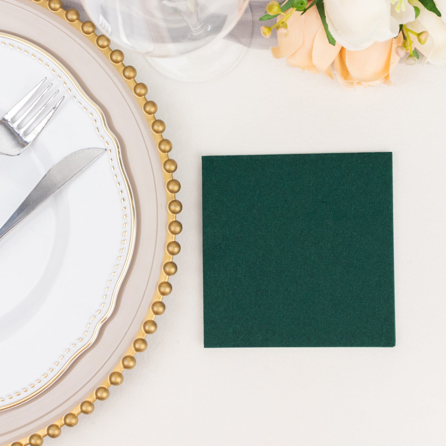 20 Pack Hunter Emerald Green Linen-Feel Cocktail Napkins, Premium Cloth-Like Airlaid Paper Beverage Napkins, Disposable Soft and Absorbent Hand Towels