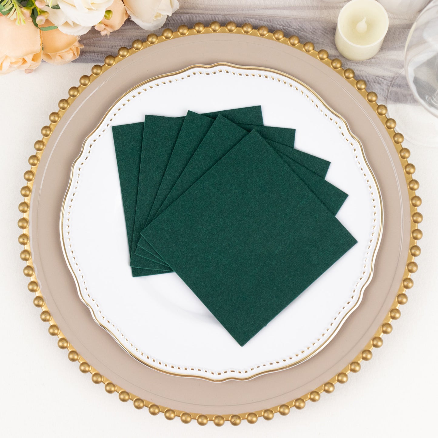 20 Pack Hunter Emerald Green Linen-Feel Cocktail Napkins, Premium Cloth-Like Airlaid Paper Beverage Napkins, Disposable Soft and Absorbent Hand Towels