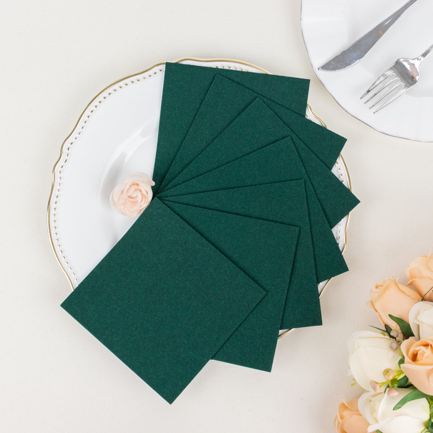 20 Pack Hunter Emerald Green Linen-Feel Cocktail Napkins, Premium Cloth-Like Airlaid Paper Beverage Napkins, Disposable Soft and Absorbent Hand Towels