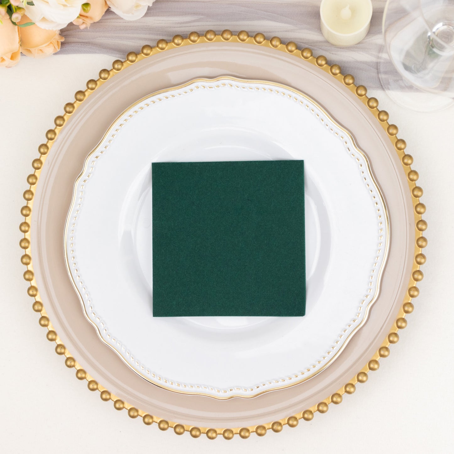 20 Pack Hunter Emerald Green Linen-Feel Cocktail Napkins, Premium Cloth-Like Airlaid Paper Beverage Napkins, Disposable Soft and Absorbent Hand Towels