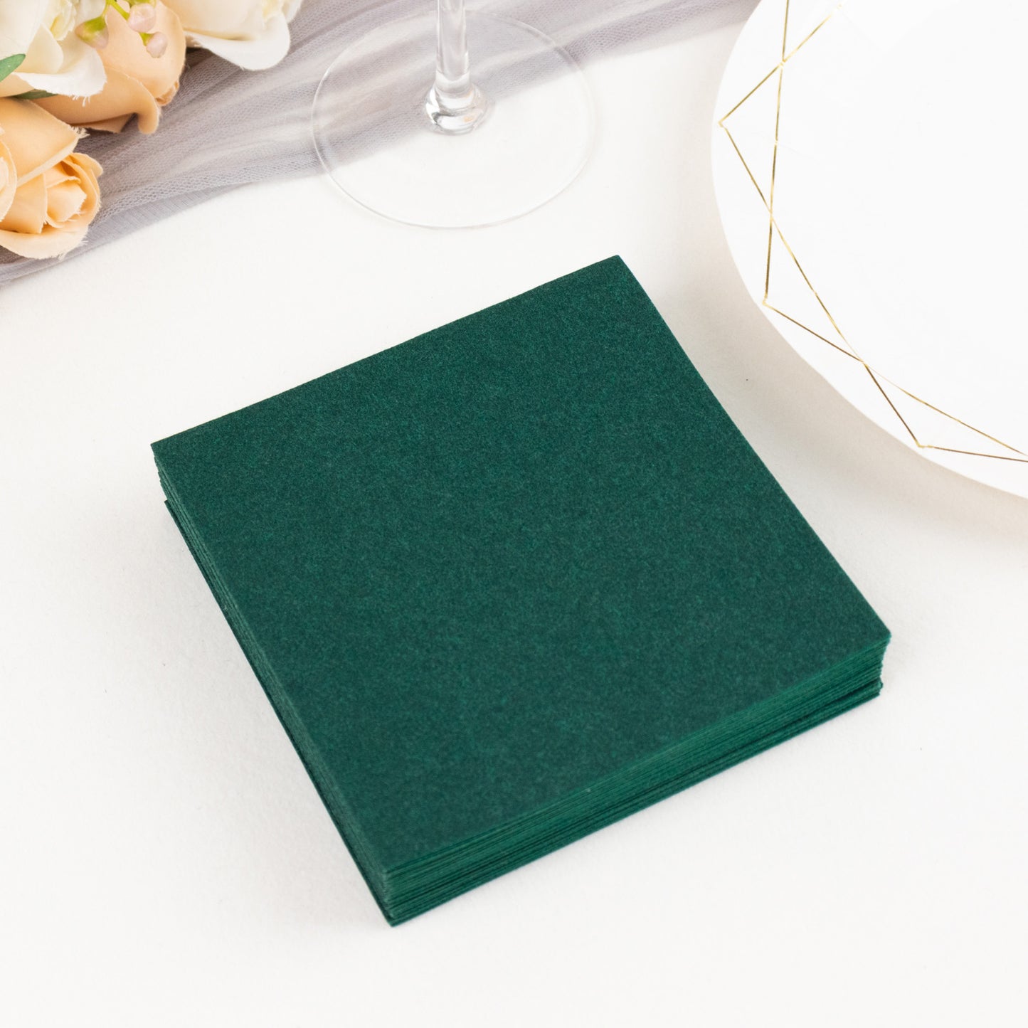 20 Pack Hunter Emerald Green Linen-Feel Cocktail Napkins, Premium Cloth-Like Airlaid Paper Beverage Napkins, Disposable Soft and Absorbent Hand Towels