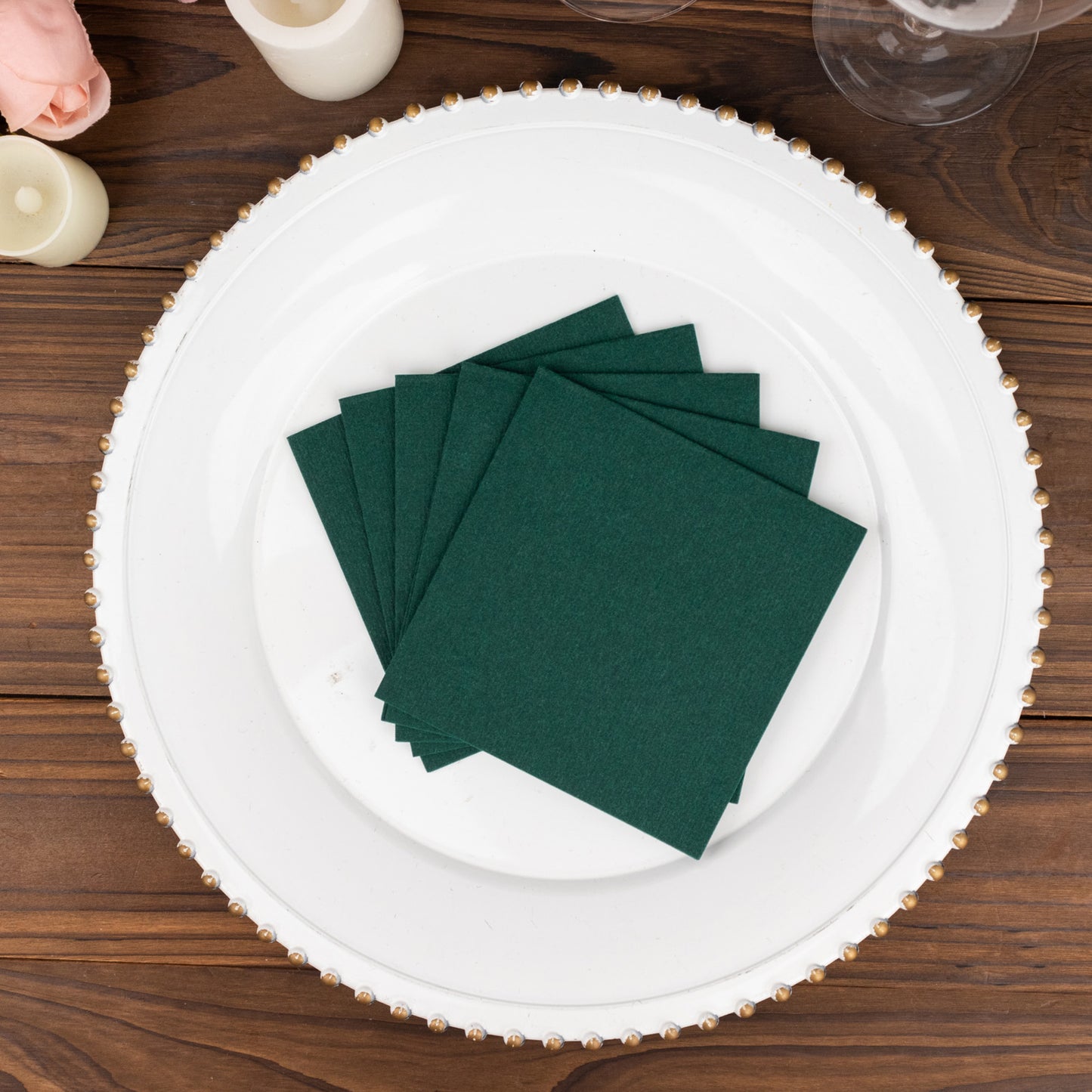 20 Pack Hunter Emerald Green Linen-Feel Cocktail Napkins, Premium Cloth-Like Airlaid Paper Beverage Napkins, Disposable Soft and Absorbent Hand Towels