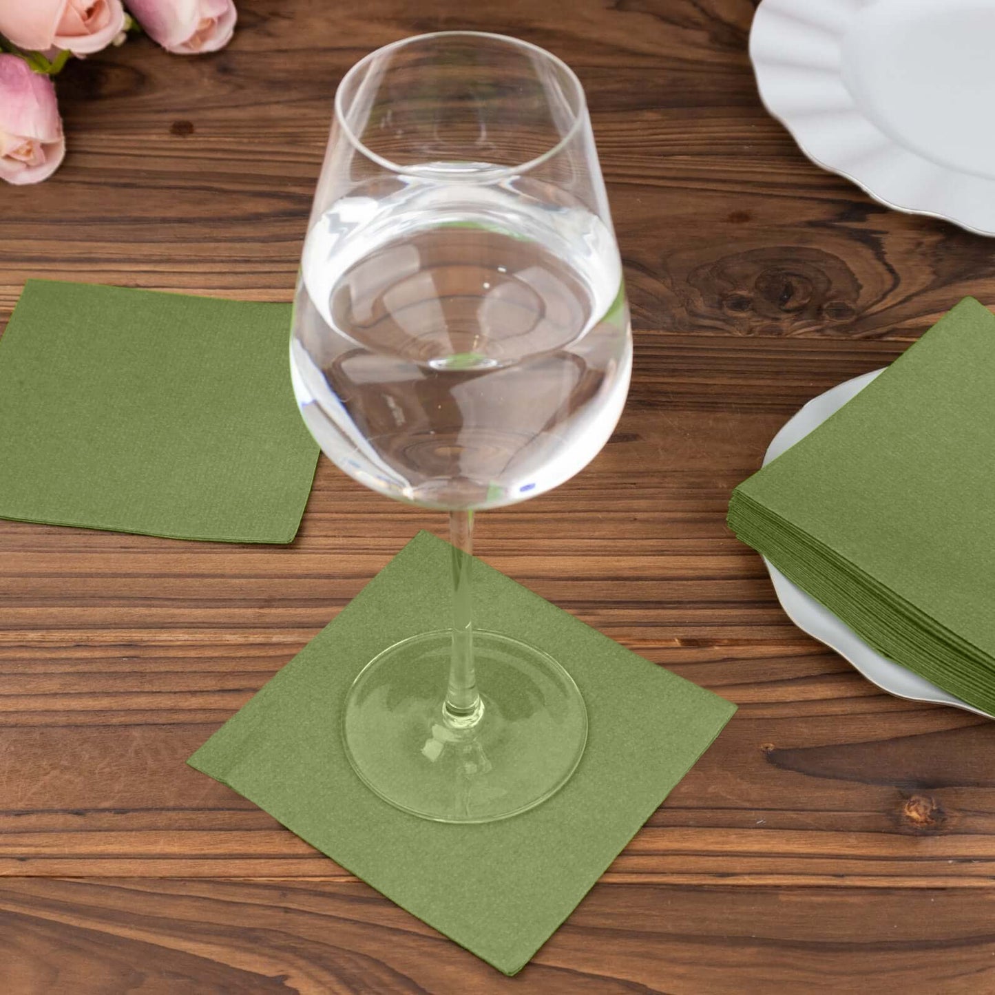 20 Pack Olive Green Linen-Feel Cocktail Napkins, Premium Cloth-Like Airlaid Paper Beverage Napkins, Disposable Soft and Absorbent Hand Towels