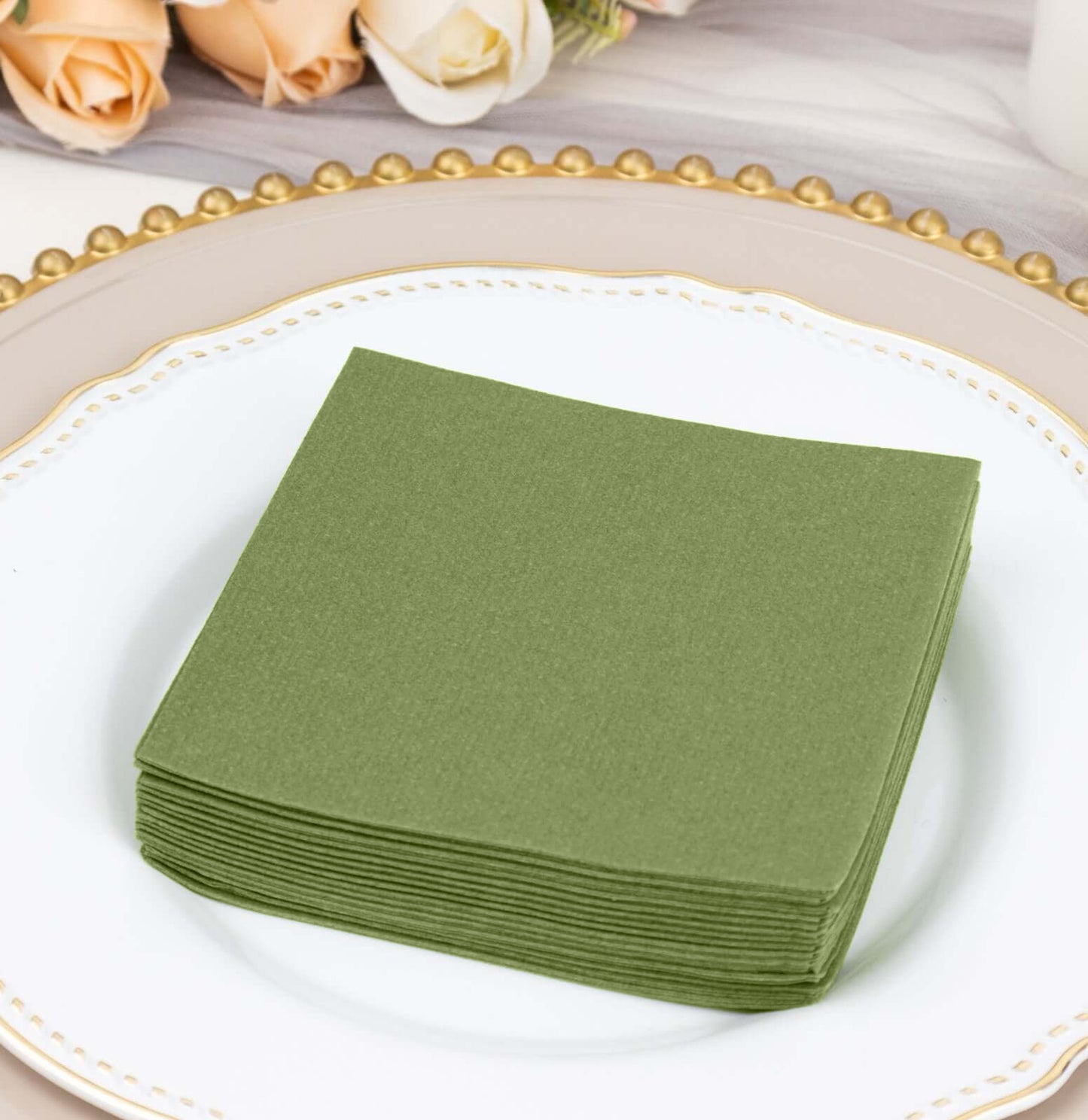 20 Pack Olive Green Linen-Feel Cocktail Napkins, Premium Cloth-Like Airlaid Paper Beverage Napkins, Disposable Soft and Absorbent Hand Towels