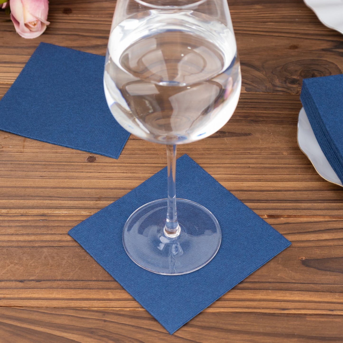 20 Pack Navy Blue Linen-Feel Cocktail Napkins, Premium Cloth-Like Airlaid Paper Beverage Napkins, Disposable Soft and Absorbent Hand Towels