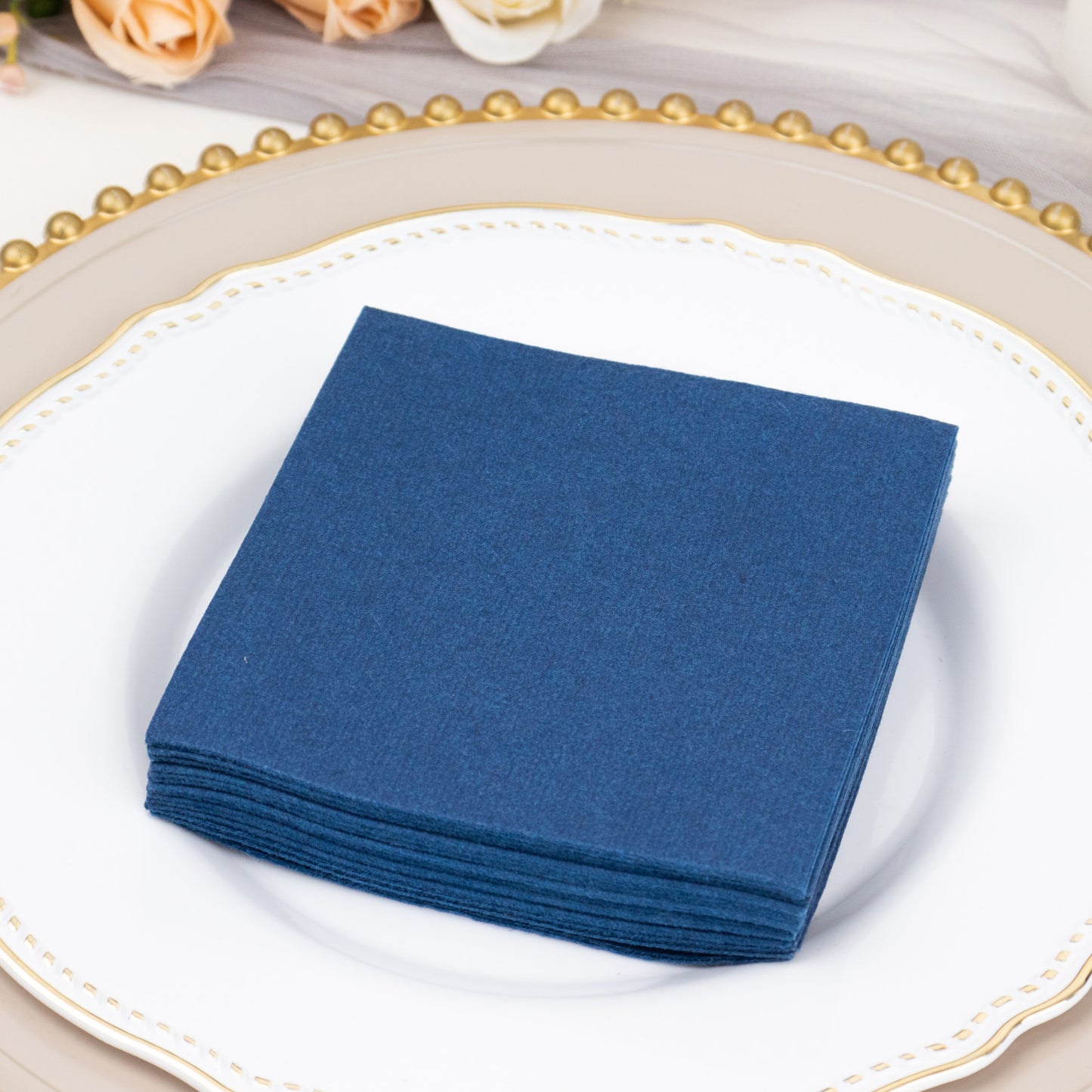 20 Pack Navy Blue Linen-Feel Cocktail Napkins, Premium Cloth-Like Airlaid Paper Beverage Napkins, Disposable Soft and Absorbent Hand Towels